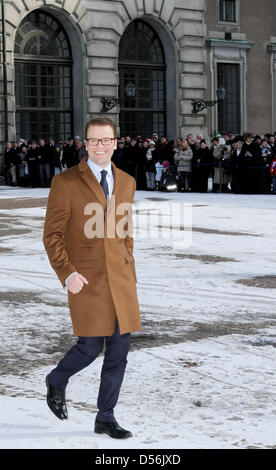 Daniel Westling, fidanzata della principessa ereditaria Vittoria di Svezia, celebra il suo nome giornata presso il Palazzo Reale di Stoccolma, Svezia, 12 marzo 2010. Foto: Patrick van Katwijk Foto Stock