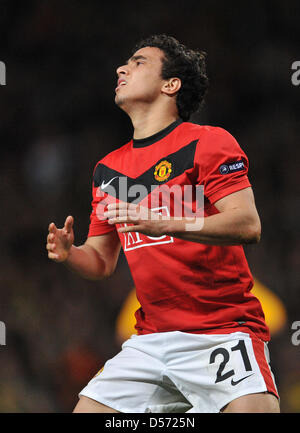 Regno di Rafael durante la UEFA Champions League quarti di finale di partita Manchester United vs Bayern Monaco presso lo Stadio Old Trafford a Manchester in Gran Bretagna, 07 aprile 2010. Il Manchester United ha vinto la seconda gamba 3-2, ancora Monaco di Baviera si sposta fino alla semi-finale vincendo 4-4 sull'aggregato e lontano gli obiettivi. Foto: ANDREAS GEBERT Foto Stock