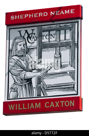 Il William Caxton Shepherd Neame Pub firmare i pub britannici segni Foto Stock
