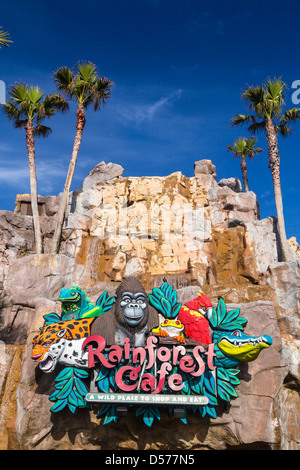 Il Rainforest Cafe entrata segno a Galveston, Texas, Stati Uniti d'America. Foto Stock