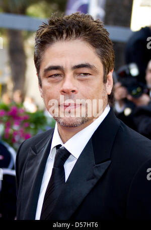 Il Puerto Rican actor Benicio Del Toro arriva per la proiezione del film 'Biutiful' alla 63a Cannes Film Festival di Cannes, Francia, 17 maggio 2010. Il film è presentato in concorso al Festival di Cannes 2010, in esecuzione dal 12 al 23 maggio 2010. Foto: Hubert Boesl Foto Stock