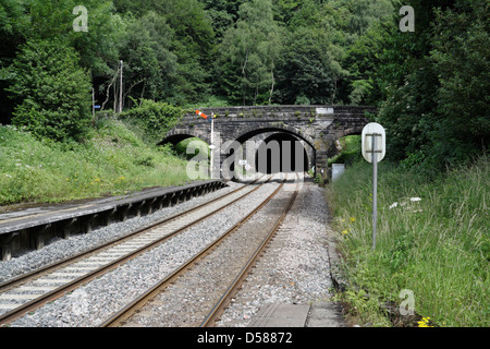 Totley Railway Tunnel dalla stazione di Grindleford sulla Hope Valley line, Derbyshire Peak District National Park England Rail Tracks Transport Foto Stock