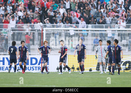 Amman, Giordania. Il 26 marzo 2013. Giappone team group (JPN), 26 marzo 2013 - Calcio : Coppa del Mondo FIFA Brasile 2014 Qualificatore asiatici round finale, Gruppo B match tra la Giordania 2-1 Giappone presso il re Abdullah Bin-Al-Hussein allo stadio di Amman, Giordania. (Foto di D.Nakashima/AFLO/Alamy Live News) Foto Stock