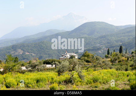 Guardando verso Karyes, la vetta del Monte Athos in distanza Foto Stock