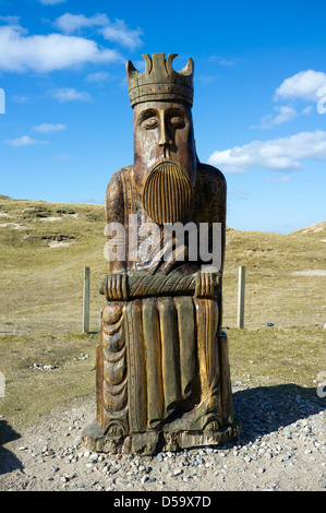 Chessman scultura a Uig spiaggia isola di Lewis Ebridi Esterne della Scozia UK Foto Stock