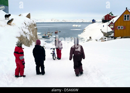 I bambini in Groenlandia in Groenlandia occidentale, Groenlandia Foto Stock