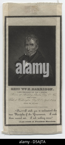 William Henry Harrison "compianto Presidente del brevetto statunitense n. membri " Memorial nastro, 1841 Foto Stock