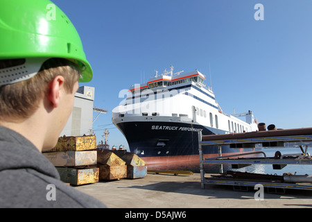 Flensburg, Germania, ferry-sede jerk prestazioni per il British shipping company-sede jerk Traghetti Foto Stock