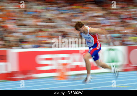 In Francia la Christophe Lemaitre ha eseguito in uomini 200 metri durante il Campionato Europeo di Atletica a Barcellona, Spagna, 30 luglio 2010. Lemaitre ha è il suo modo di diventare il maggior successo atleta all'Chamiponships a Barcellona dopo la vittoria del 100 metri e 200 metri. Foto: Rainer Jensen Foto Stock