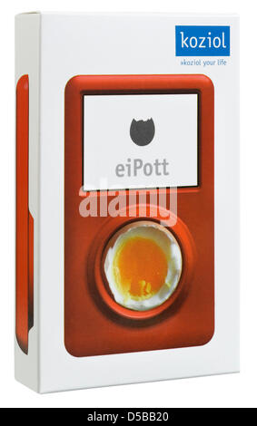 (Dpa) file - un file koziol handout foto datata 01 gennaio 2010 mostra un 'eiPott' - un iPod-eggcup sagomato fabbricata dalla società tedesca koziol - accanto al suo confezionamento in Erbach, Germania. Un tribunale tedesco ha ordinato alla società di cambiare il nome del prodotto al fine di non causare confusione con Apple popolare lettore mp3. Foto: koziol/Eastside Studios Foto Stock