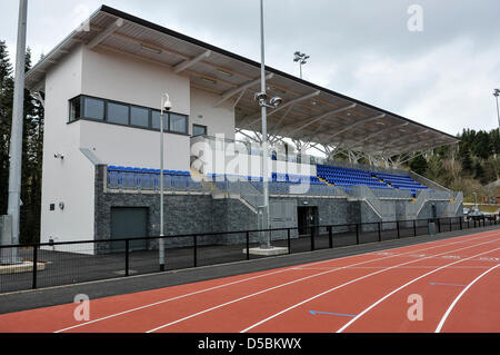 Belfast, Irlanda del Nord. 28 marzo, 2013. La nuova tribuna presso il recentemente riaperto Maria Peters' Via Foto Stock