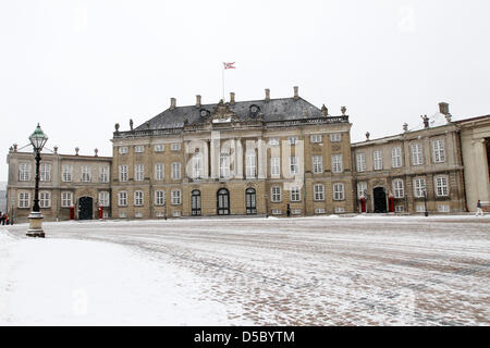 Vista esterna su Christian IX Palazzo di Amalienborg Palace a Copenhagen, in Danimarca, il 20 gennaio 2010. Esso è costituito da quattro palazzi identici con un quadrato in cente dotato di una monumentale statua equestre di Amalienborg del fondatore, il re Federico V. Christian IX Palace è la residenza della regina Margrethe di Denmarl e Henrik il Principe Consorte di Danimarca. Foto: Patrick van Katwijk Foto Stock