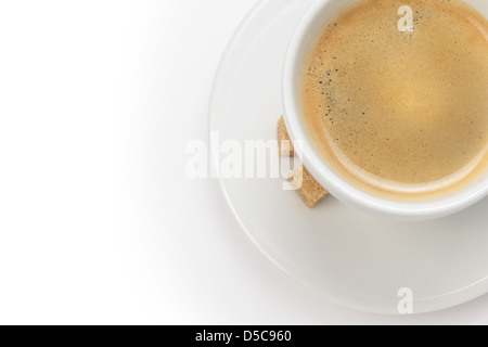 Tazza di caffè espresso con lo zucchero di canna, composizione della cornice Foto Stock