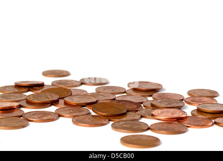 Molti di 5 centesimi di Euro monete isolati su sfondo bianco Foto Stock