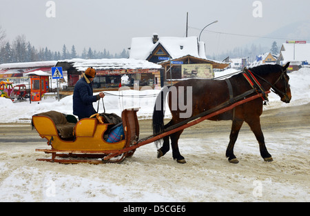 Slitta trainata da cavalli, Zakopane, Polonia Foto Stock