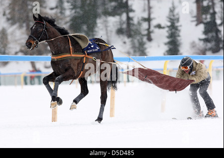 San Moritz, Svizzera, sul lago di San Moritz skijoring Foto Stock