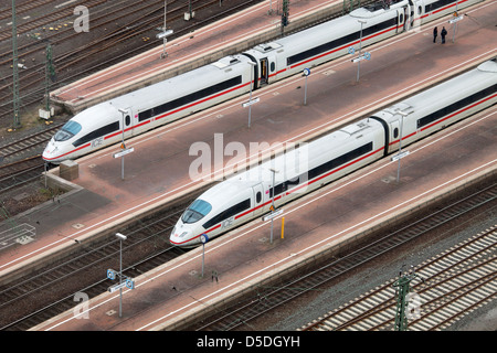 Dortmund, Germania, guardare due treni ICE presso la Stazione Centrale Foto Stock