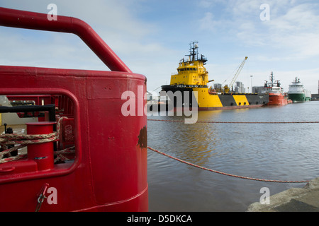 Alimentazione olio nave Freyja mored nel fiume y vengono a Great Yarmouth Harbour Foto Stock