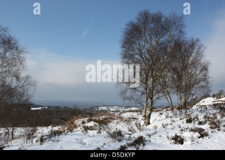 Paesaggio inglese nella neve, Bickerton nel Cheshire. Foto Stock