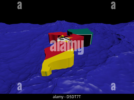 Mappa di Mozambico bandiera in astratto illustrazione dell'oceano Foto Stock