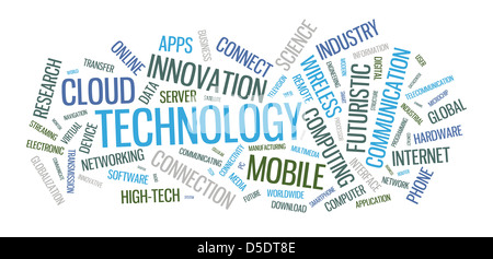 Vettore parola tipografici cloud illustrazione con più parole sul tema della tecnologia Foto Stock