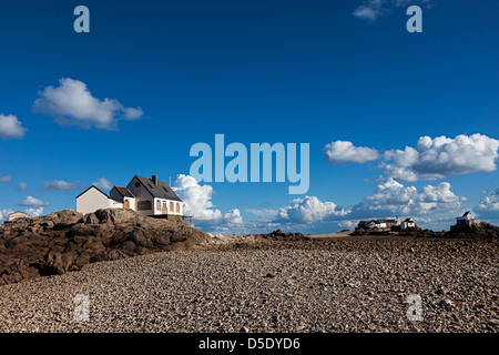 Case di pescatori sull'isola Ecrehous off Jersey, Isole del Canale, REGNO UNITO Foto Stock