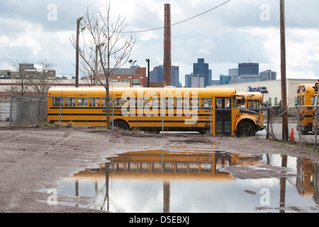 Un schoolbus parcheggiato a Boston, Massachusetts , Stati Uniti Foto Stock