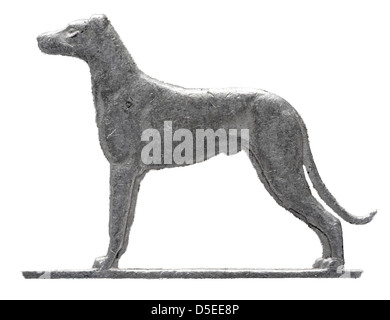 Irish Wolfhound da 6 pence coin, Irlanda, 1956, su sfondo bianco Foto Stock