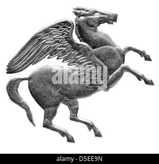 Pegasus da 5 Drachmai coin, Grecia, 1973, su sfondo bianco Foto Stock