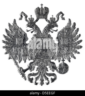 Il russo lo stemma, Imperial Eagle da 1 rublo moneta d'argento, Russia, 1913, su sfondo bianco Foto Stock