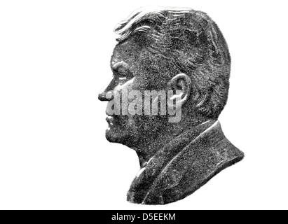 Ritratto di Saparmyrat Nyyazow da 50 Tenge coin, Turkmenistan, 1993, su sfondo bianco Foto Stock