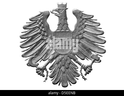 Eagle, austriaca stemma da 10 scellini moneta, Austria, 1991, su sfondo bianco Foto Stock