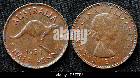 Mezzo penny coin, canguro, Australia, 1954 Foto Stock