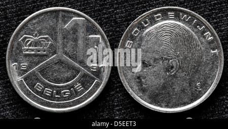 1 Franco coin, Belgio, 1991 Foto Stock