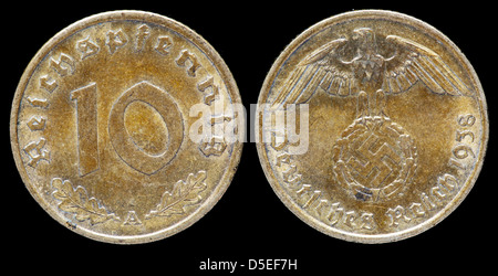 10 Reichspfennig coin, Germania, 1938 Foto Stock