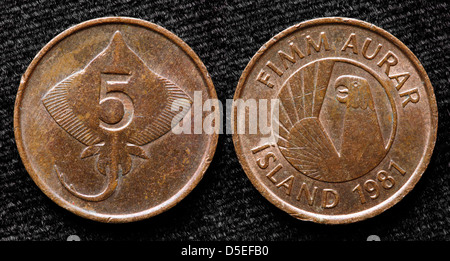 5 Aurar coin, Islanda, 1981 Foto Stock