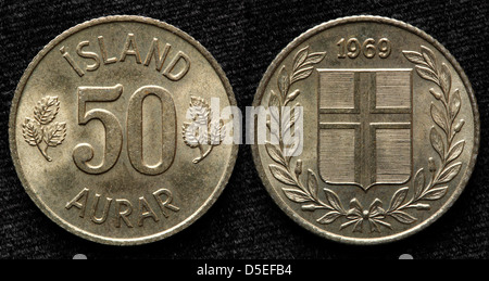50 Aurar coin, Islanda, 1969 Foto Stock