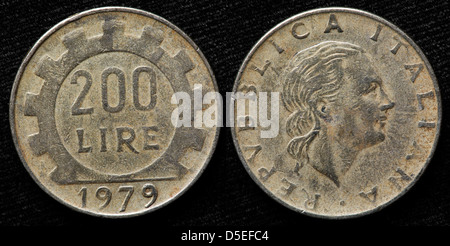 200 Lire coin, Italia, 1979 Foto Stock