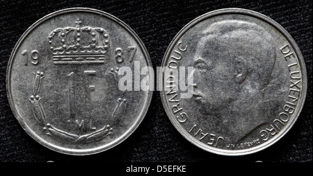 1 Franco moneta, Grand Duc Jean, Lussemburgo, 1987 Foto Stock
