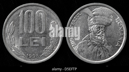 100 Lei coin, Mihai Viteazul, Romania, 1993 Foto Stock