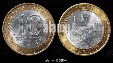 10 rubli coin, sità di Solikamsk, Russia, 2011 Foto Stock