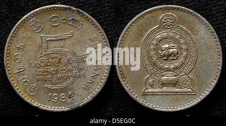 5 rupie coin, Sri Lanka, 1984 Foto Stock