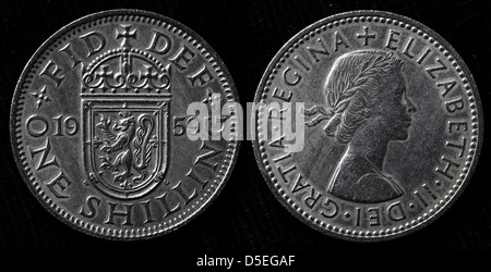 1 scellino moneta, schermo scozzese, la Regina Elisabetta II, UK, 1959 Foto Stock