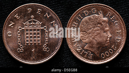 1 penny coin, UK, 2000 Foto Stock