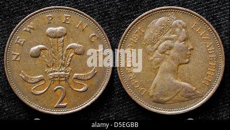 2 pence coin, UK, 1971 Foto Stock