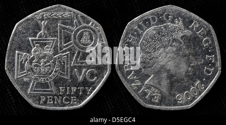 50 pence coin, Victoria Cross, centocinquantesimo anniversario, UK, 2006 Foto Stock