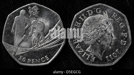 50 pence coin, 2012 Olimpiadi di Londra, triathlon, UK, 2011 Foto Stock