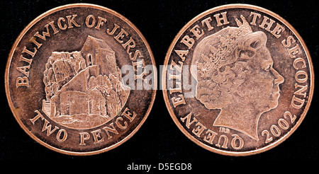 2 pence coin, Baliato di Jersey, Regno Unito, 2002 Foto Stock