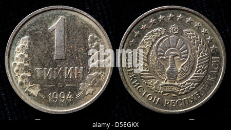 1 Tiyin coin, Uzbekistan, 1994 Foto Stock