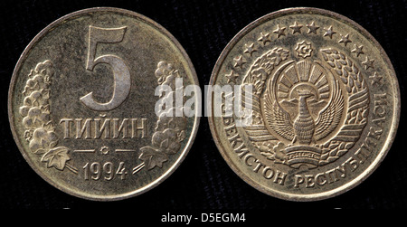 5 Tiyin coin, Uzbekistan, 1994 Foto Stock